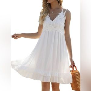 White Dress With Lace Top Criss Cross Adjustable Straps